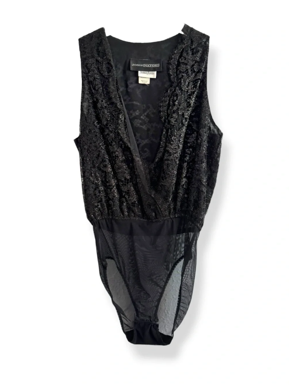 JOSIE NATORI NEIMAN MARCUS VINTAGE LACE BLACK V-NECK TOP SHELL CAMI BODYSUIT S